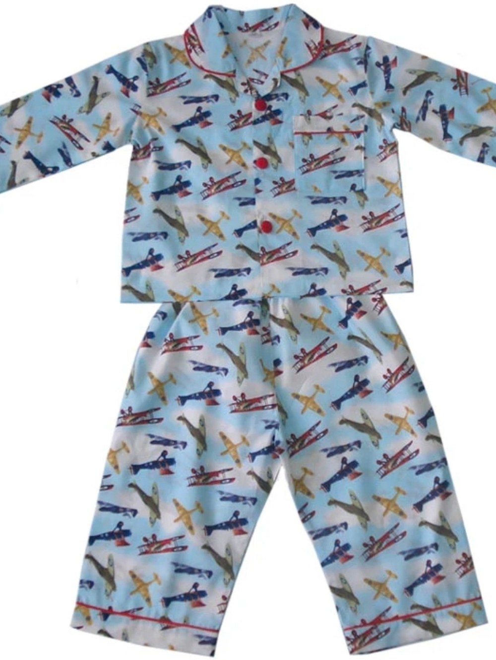 Light Blue Airplane Print Kids Pajama Set by